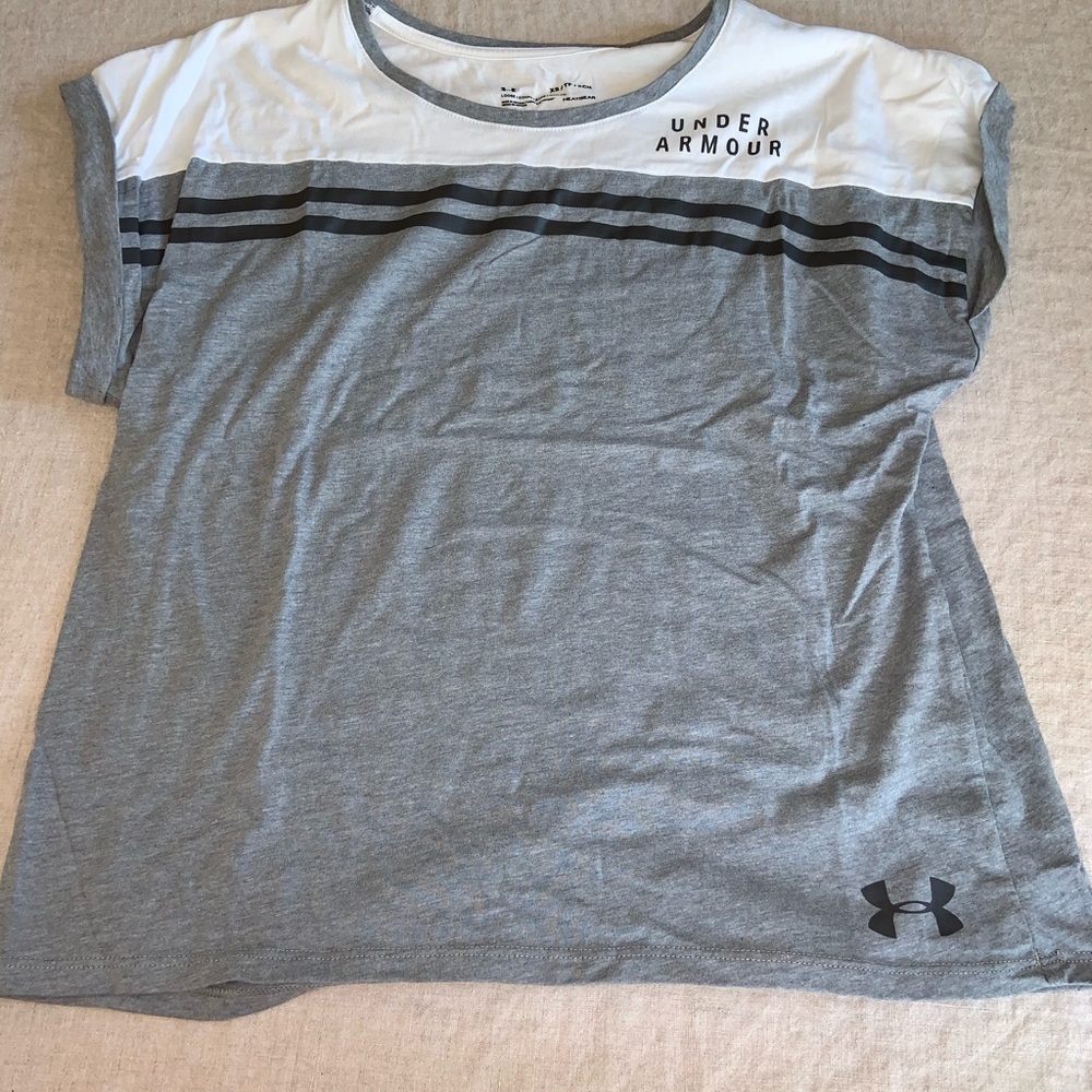 Gray and White T-shirt from under armour